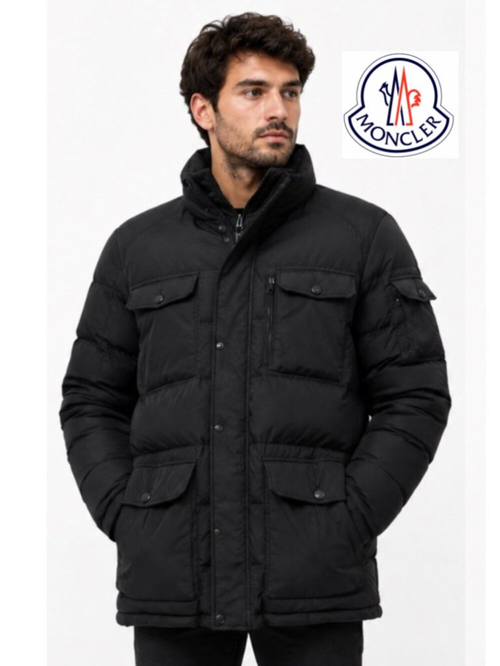 Moncler Men Black Down Puffer Parka Hooded Winter Jacket Size 6 Multi Pocket